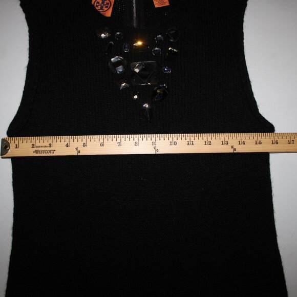 Tory Burch Sz M Black Sleeveless Open Knit Rhinestones Wool Alpaca Polyamide Top - Picture 12 of 14